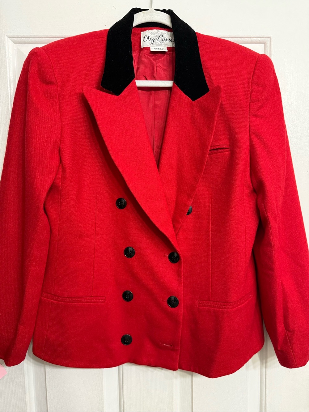Oleg Cassini Red Double-Breasted Blazer with Black Velvet Collar